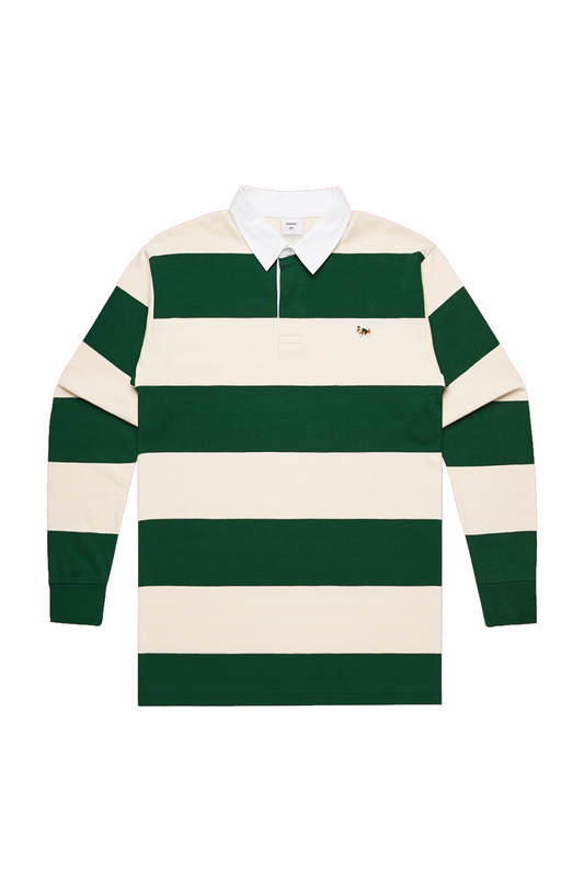 Caddy Green Logo Natural/Forest Rugby Stripe Jerse