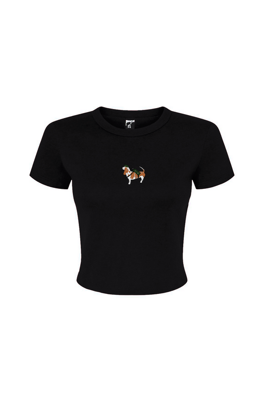Women's Black Micro Rib Baby Tee
